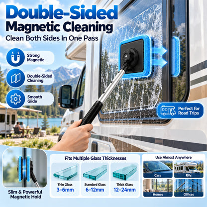 IEY®🛻All-In-One Magnetic Glass Cleaner — Dual-Side Cleaning, Washable Pads & Versatile Home and Car Use | One Kit. Cleaner Glass. Less Effort. 💎