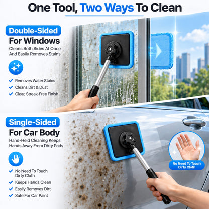 IEY®🛻All-In-One Magnetic Glass Cleaner — Dual-Side Cleaning, Washable Pads & Versatile Home and Car Use | One Kit. Cleaner Glass. Less Effort. 💎
